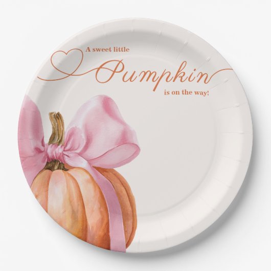 Little Pumpkin with Pink Bow - Babydusche Pappteller (Vorderseite)