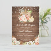 Little Pumpkin Wood String Lights Fall Baby Dusche Einladung (Stehend Vorderseite)