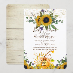 Little Pumpkin, Wood Sunflowers Kinderdusche Einladung