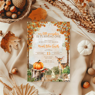 Little Pumpkin Woodland Tiere Herbst 1. Geburtstag Einladung