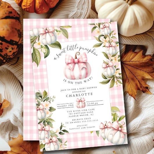 Little Pumpkin's Pink Gingham Baby Shower Einladung