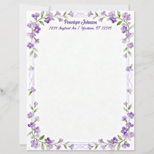 Little Purple Flowers on a Frame Stationery Paper (Vorderseite)
