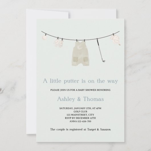 Little Putter Golf Niedlich Gender Neutral Baby Du Einladung (Vorderseite)
