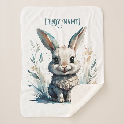 Little Rabbit Blue Personalisiert Sherpadecke (Vorderseite)
