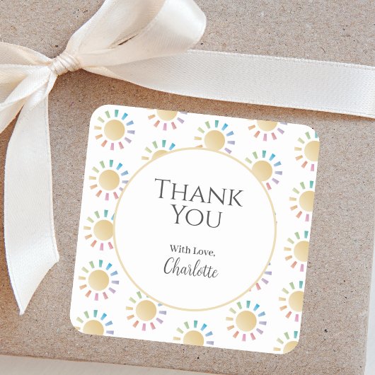 Little Rainbow Sunshine Baby Dusche Vielen Dank Quadratischer Aufkleber