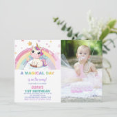 Little Rainbow Unicorn Birthday Einladungen Foto (Stehend Vorderseite)