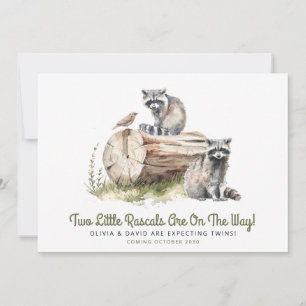 Little Rascals Raccoons Twins Baby Dusche Ankündigung