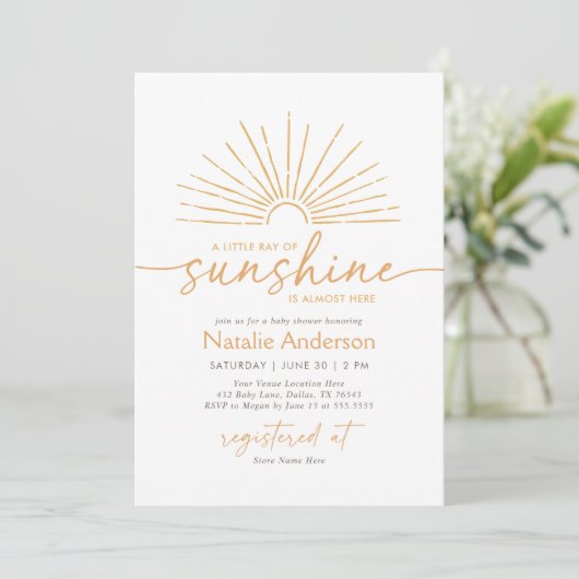 Little Ray of Sunshine Boho Baby Shower Einladung (Stehend Vorderseite)