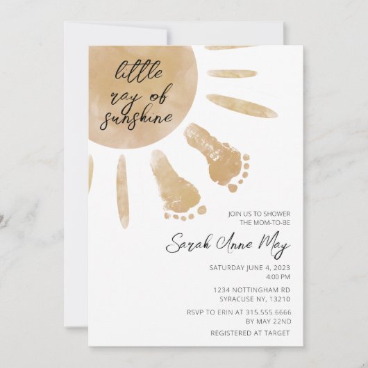 Little Ray of Sunshine Boho Baby Shower Einladung (Vorderseite)