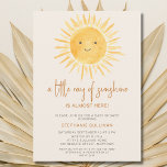 Little Ray of Sunshine Boho Baby Shower Einladung<br><div class="desc">Planen Sie eine Babydusche zum Thema Sonne? Diese schicke Babydusche lädt mit dem Text "Ein kleiner Sonnenstrahl ist fast hier,  mit einer niedlichen Wasserfarbe,  die gelbe Sonne auf einem weichen cremefarbenen Hintergrund lächelt. Ideal für eine geschlechtsneutrale Babydusche. Einfach anpassbar. Original Wasserfarbe © Michele Davies.</div>