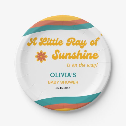 Little Ray of Sunshine Boho Baby Shower Pappteller (Vorderseite)