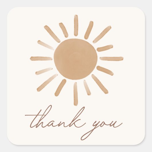 Little Ray of Sunshine Boho Baby Shower Quadratischer Aufkleber (Vorderseite)