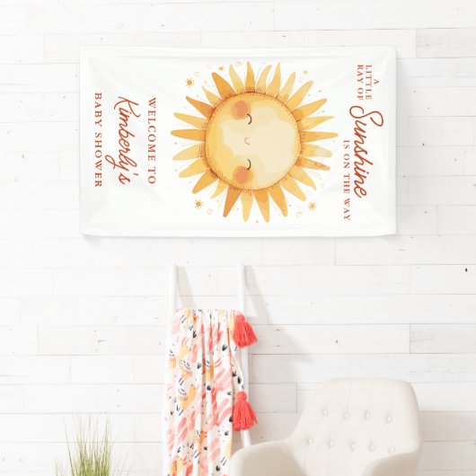 Little Ray Of Sunshine Boho Baby Shower Welcome Banner (Insitu)