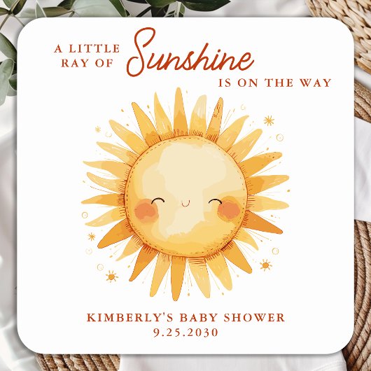 Little Ray of Sunshine Boho Cute Sun Baby Shower Quadratischer Aufkleber