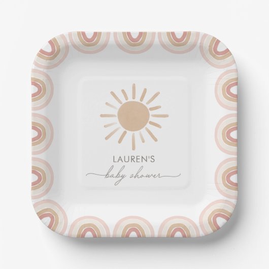 Little Ray of Sunshine Boho Girl Baby Shower Pappteller (Vorderseite)