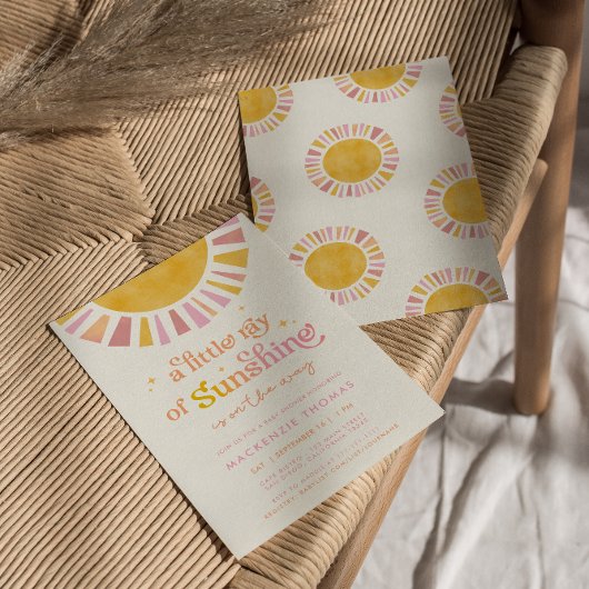 Little Ray of Sunshine Boho Retro Girl Baby Shower Einladung