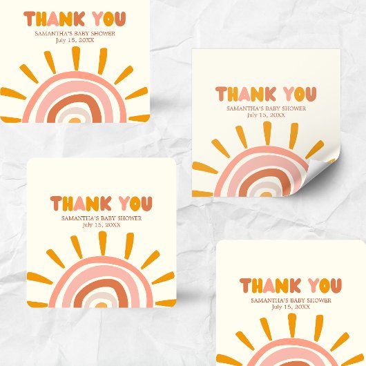 Little Ray of Sunshine Boho Sun Baby Shower Quadratischer Aufkleber