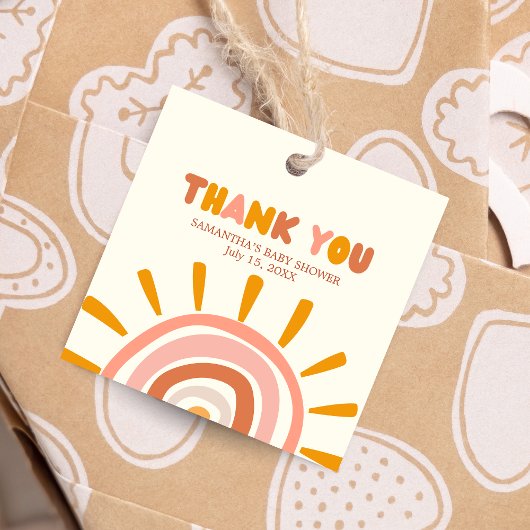 Little Ray of Sunshine Boho Sun Baby Shower Square Geschenkanhänger