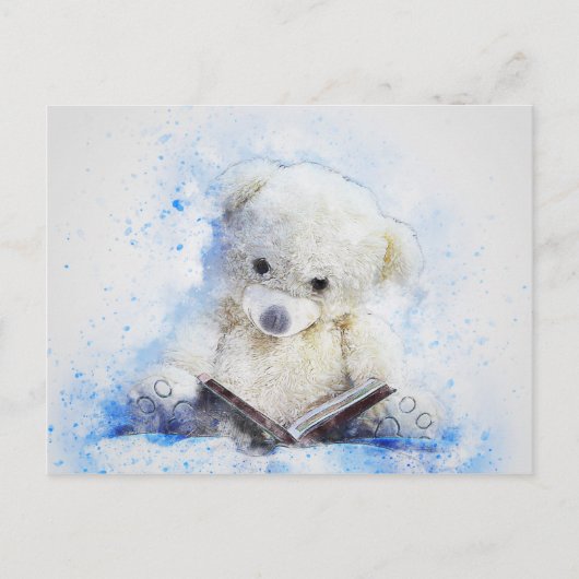 Little Reading Teddy Bear Watercolor Postkarte (Vorderseite)