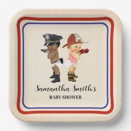 Little Recruit on the Way Baby Shower Cream Red Pappteller