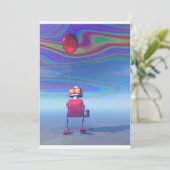 Little Red Birthday Robot 2 Einladung (Stehend Vorderseite)