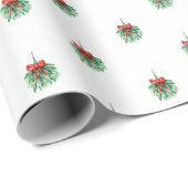 Little Red Bow und Green Mistletoe Weihnachtsgesch Geschenkpapier (Rolleneckpunkt)