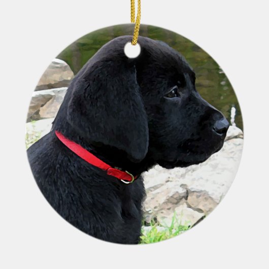 Little Red Collar - Black Lab Puppy - Labrador Keramik Ornament (Vorne)
