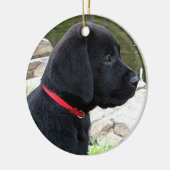 Little Red Collar - Black Lab Puppy - Labrador Keramik Ornament (Links)