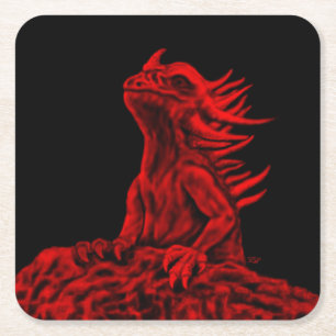 Little Red Dragon Rechteckiger Pappuntersetzer