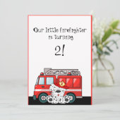 Little Red Fire Truck, Dalmatiner Geburtstag Einladung (Stehend Vorderseite)