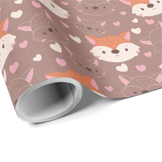 Little Red Fox Face on Tan Geschenkpapier (Rolleneckpunkt)