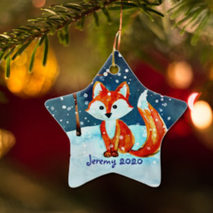 Little Red Fox in Snow Keramik Ornament