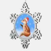 Little Red Fox mit Weihnachtsmannmütze Schneeflocken Zinn-Ornament (Rechts)