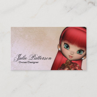 Little Red Hair Asian Girl Fantasy Business Card Visitenkarte