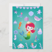 Little Red Head Mermaid Birthday Party Einladung (Rückseite)