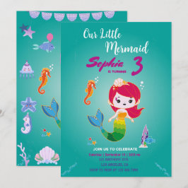 Little Red Head Mermaid Birthday Party Einladung