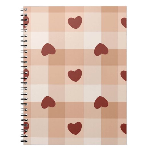 Little red hearts on beige gingham pattern Notizblock (Vorderseite)