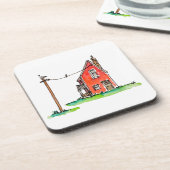 Little Red House with Power Line Getränkeuntersetzer (Linke Seite)