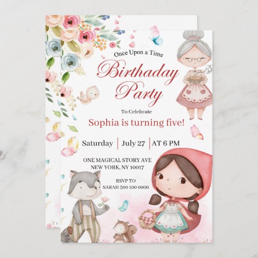Little Red Riding Hood birthday invitation Einladung (Vorne/Hinten)