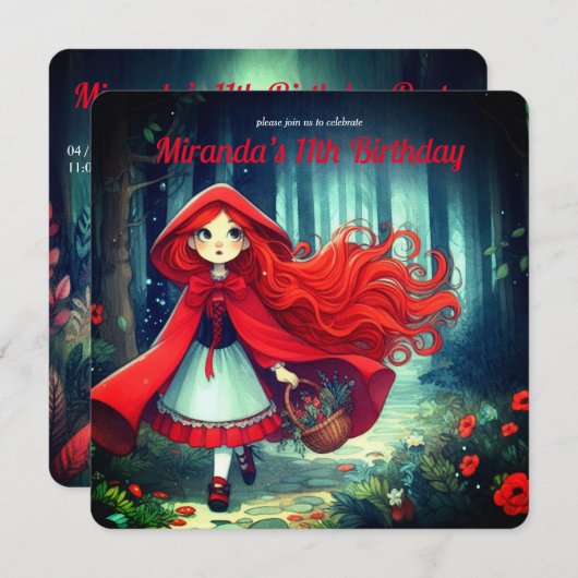 Little Red Riding Hood Dark Forest Birthday Einladung (Vorne/Hinten)