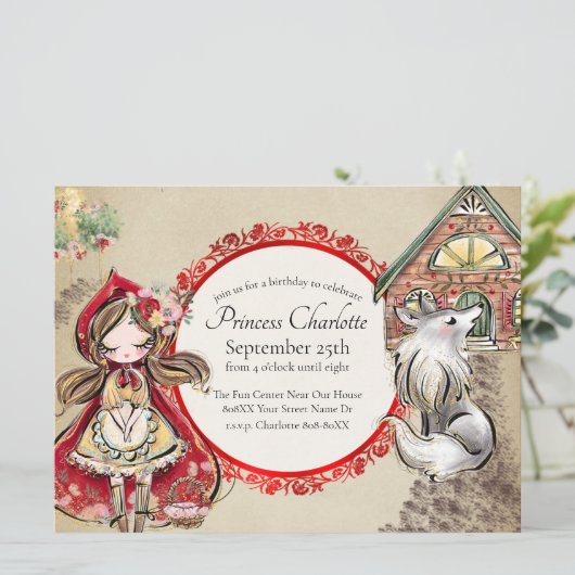 Little Red Riding Hood Fairy Tale Storybook Einladung (Stehend Vorderseite)