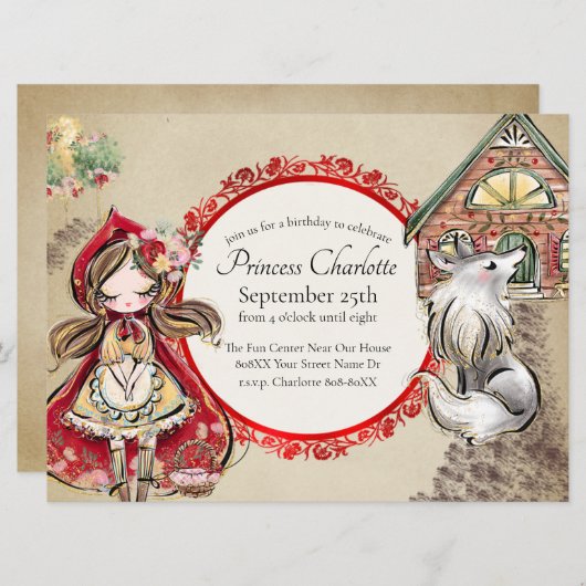 Little Red Riding Hood Fairy Tale Storybook Einladung (Vorne/Hinten)