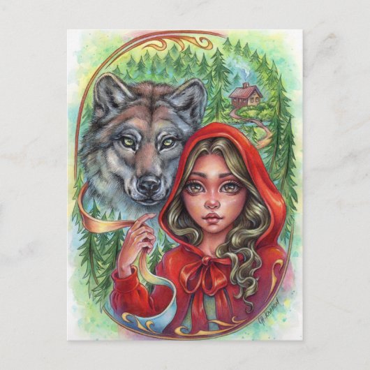 Little Red Riding Hood Postcard Mairytale Wolf Postkarte (Vorderseite)
