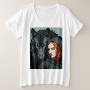 Little Red Riding Hood Redhead and the Black Wolf Große Größe T-Shirt