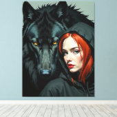 Little Red Riding Hood Redhead and the Black Wolf Leinwanddruck (Insitu (Holzboden))