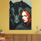 Little Red Riding Hood Redhead and the Black Wolf Leinwanddruck (Insitu (Wohnzimmer))