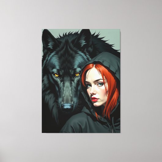 Little Red Riding Hood Redhead and the Black Wolf Leinwanddruck (Vorderseite)