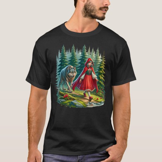 Little Red Riding Hood Stalked by Wolf Halloween C T-Shirt (Vorderseite)