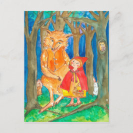 Little Red Riding Hood Wolf Owl Forest Postkarte