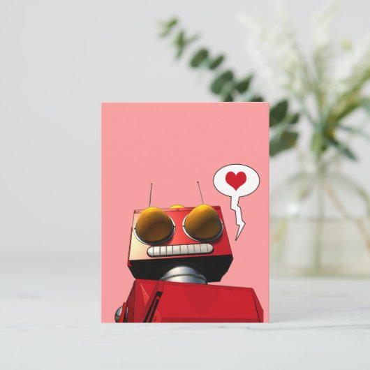 Little Red Robot Liebe Postcard Postkarte (Stehend Vorderseite)